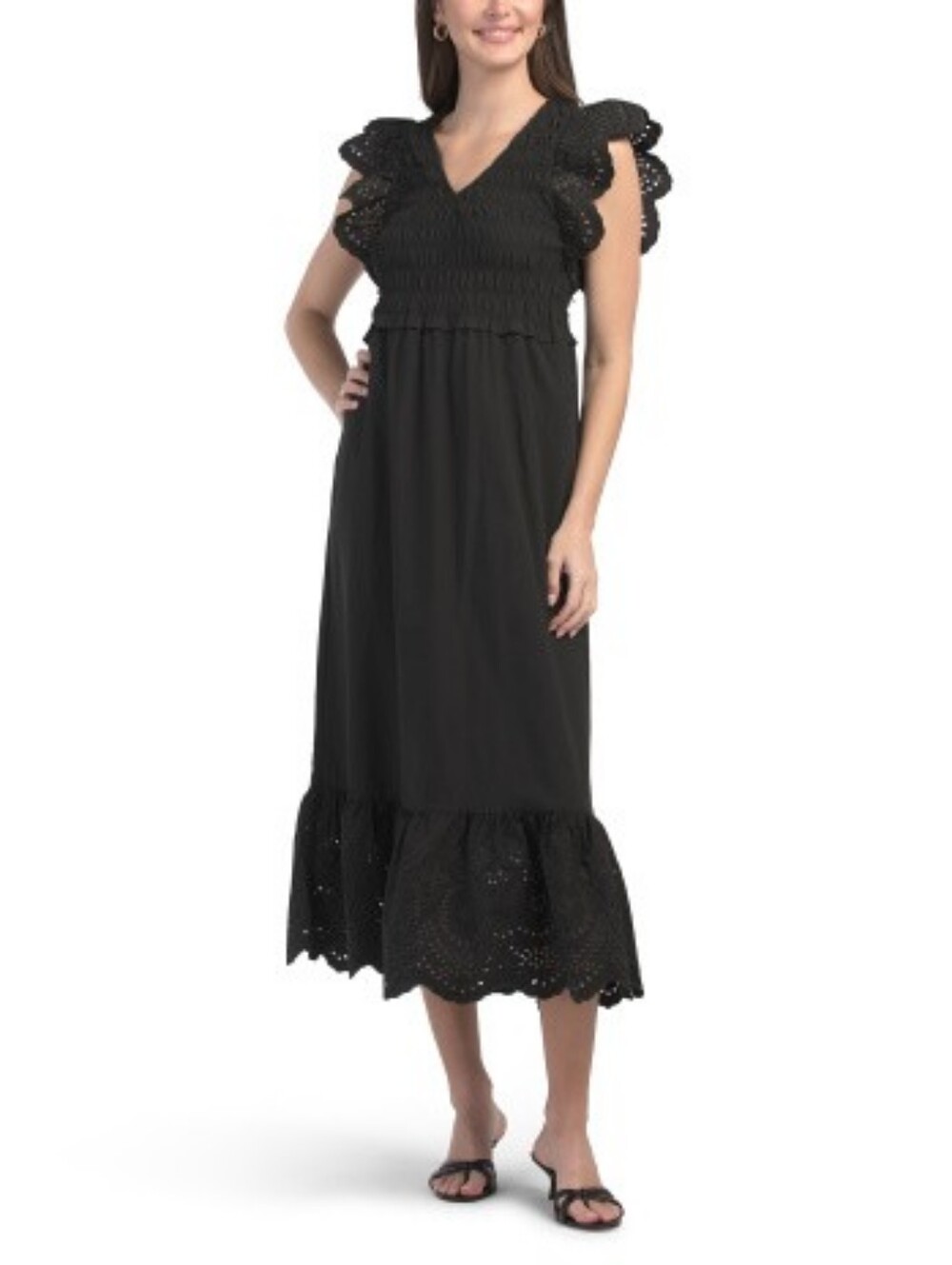 NWT-Calypso St. Barth Flutter Sleeve Eyelet Detail Cotton/Tencel Midi Dress- XL - Picture 6 of 16